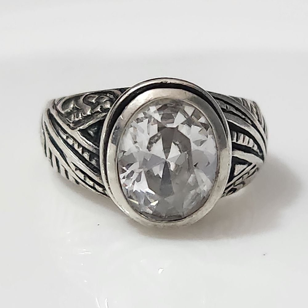 Vintage .925 Sterling Silver Clear Crystal Ring 7
